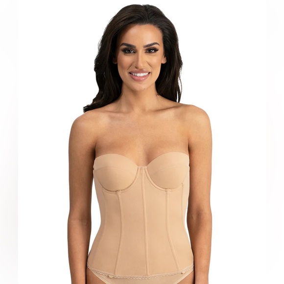Dominique Tan Mocha Brianna Low Back Strapless Longline Bridal Bra Corset 38G - Picture 1 of 12